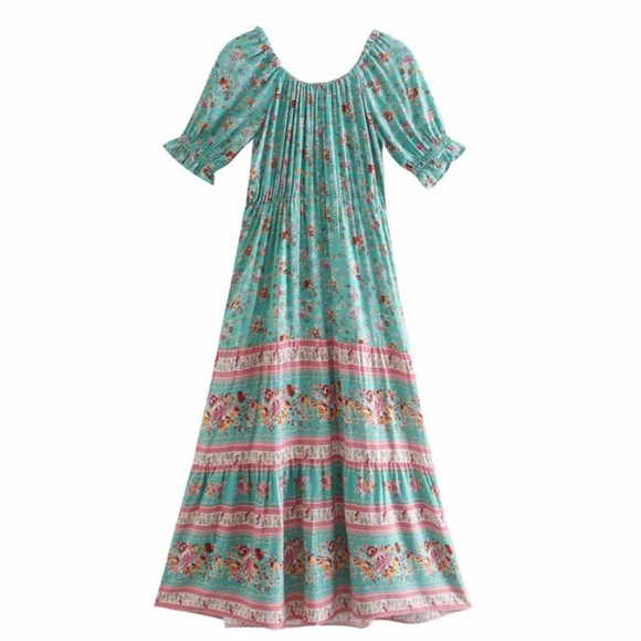 Boho bohemian gypsy floral print off shoulder dres - Picture 6 of 6